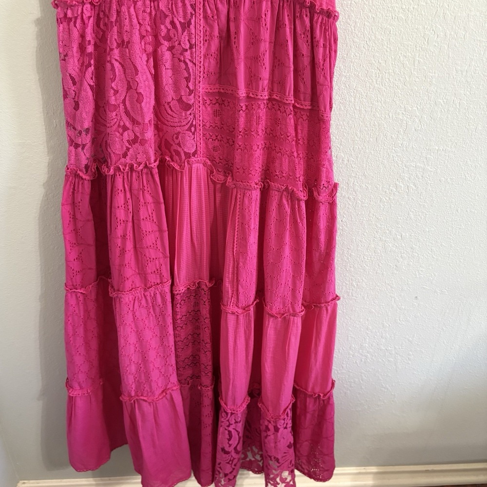 BHANUNI by Jyoti Anthropologie Pink Lace Patchwork Midi / Maxi Dress LP NWT Boho - Picture 4 of 16